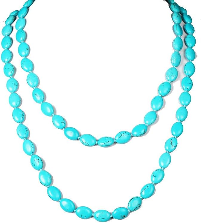 QS Long Turquoise Necklace Round Stone Beads Chunky Fashion Jewelry for Women cross Necklace Multi Meditation necklace 47.5inch - Image 1